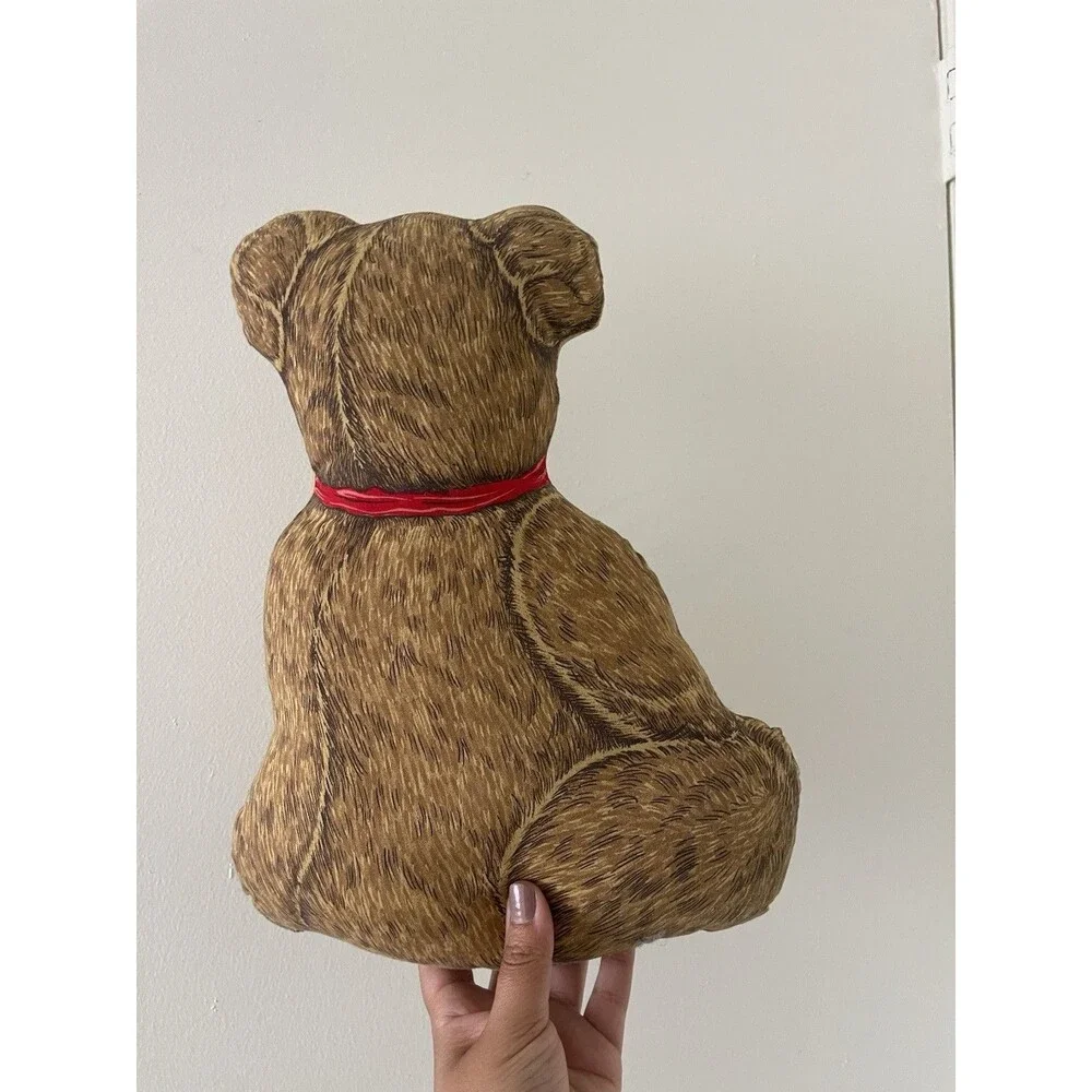 Vintage Teddy Bear Throw Pillow With Red Bow 12”